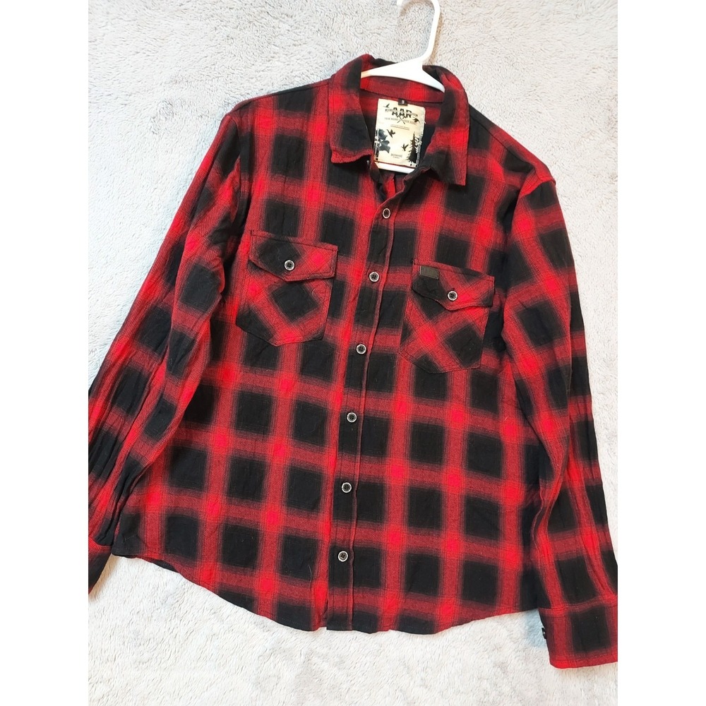 All American Roughneck Shirt Mens Small AAR Backwoods Flannel Buffalo Plaid Red